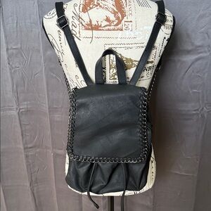 BCBGeneration Black Textured Leather backpack with black chain accents